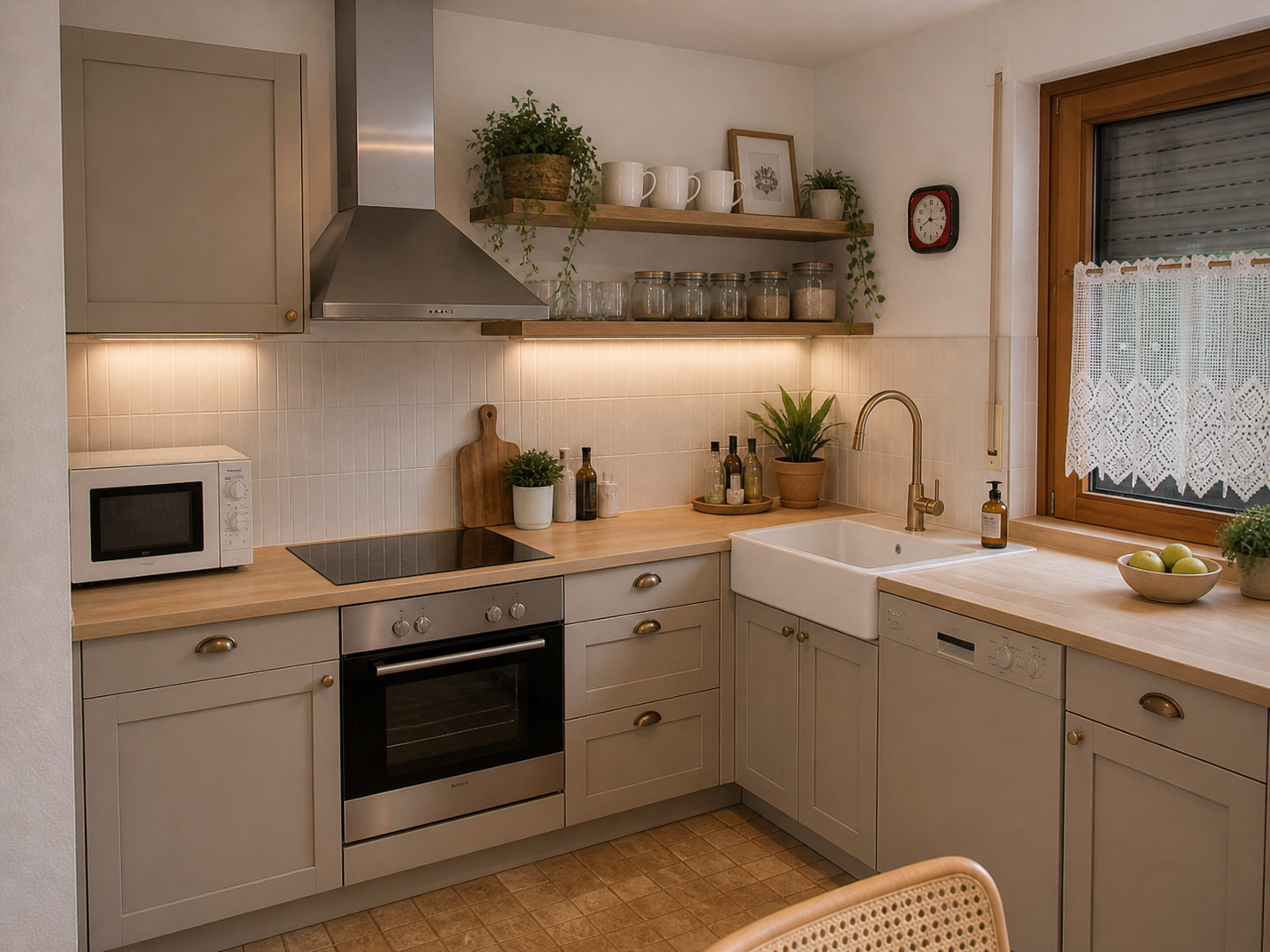 Warm farmhouse kitchen with terracotta floor
