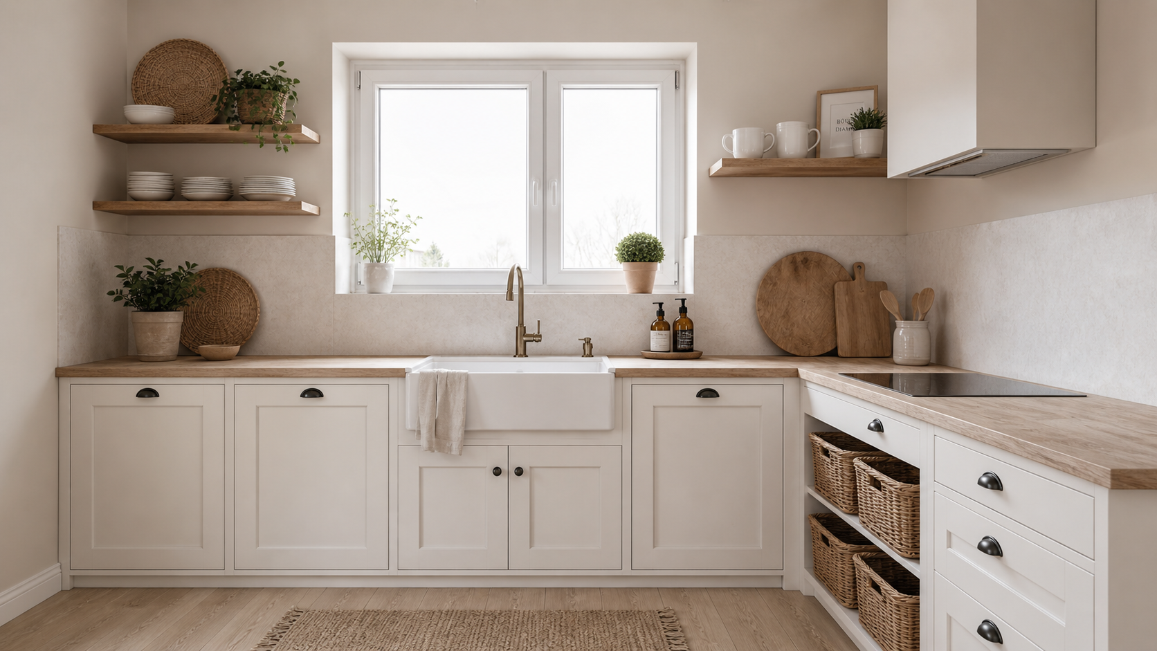 Taupe kitchen with marble backsplash — variant B